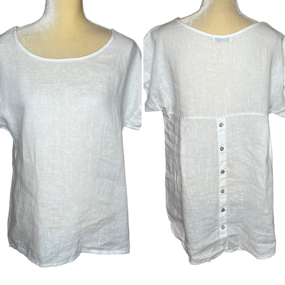 Terzo Millennio White Linen Boxy Tunic Top Button Detail Size Small EUC - Picture 1 of 8